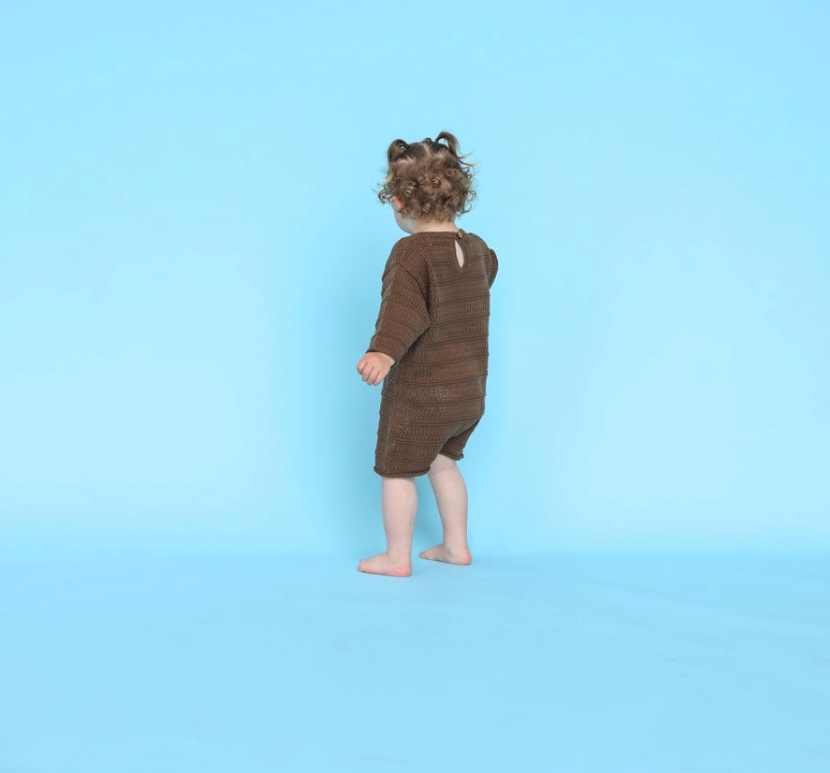 Grown Knitted Pointelle Playsuit - Cafe