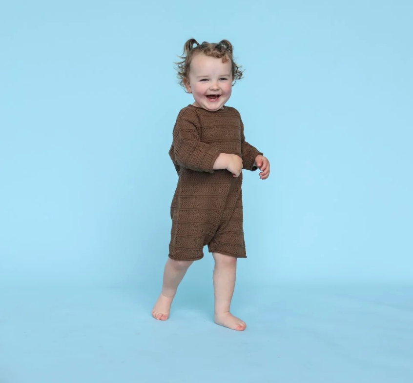 Grown Knitted Pointelle Playsuit - Cafe
